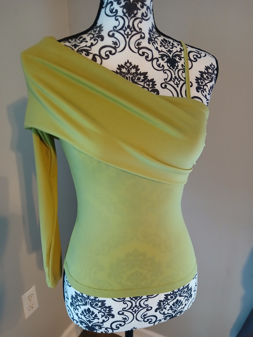 SHEIN One-Shoulder Draped Top in Chartreuse Green